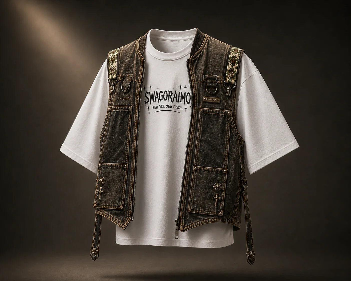 SWAGORAIMO™ Oversized Streetwear Tee With Tactical Utility Vest.
