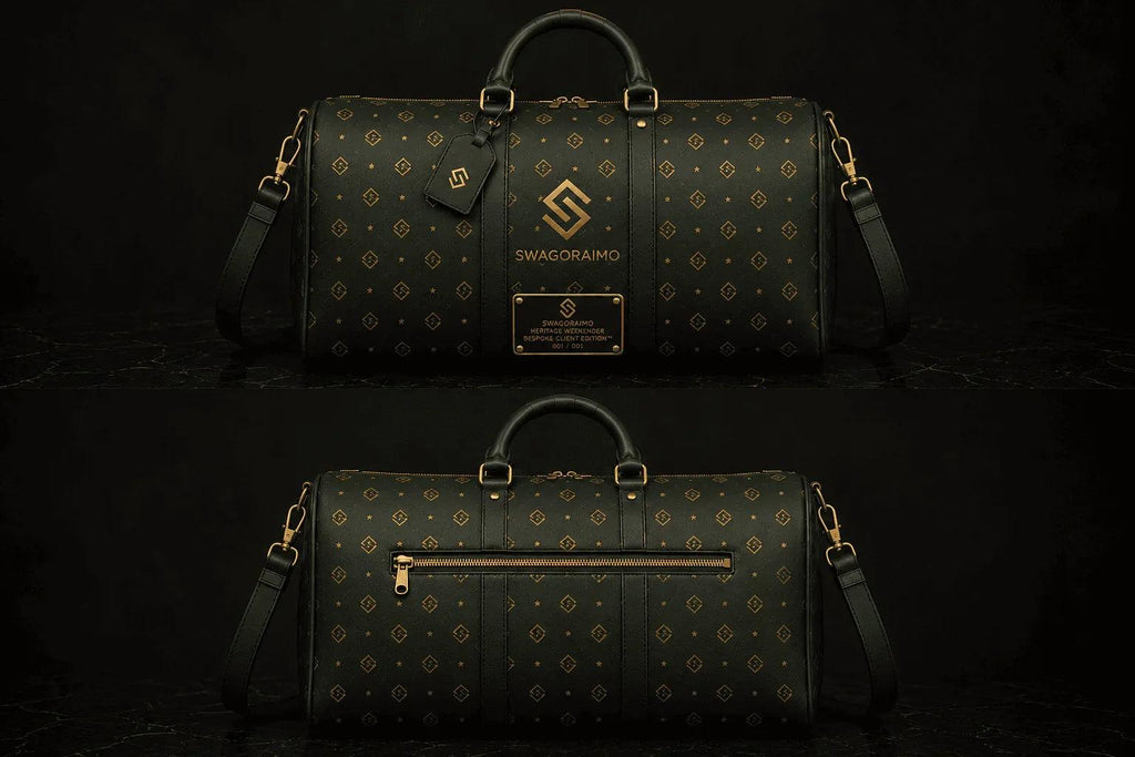 SWAGORAIMO™ Luxury Leather Weekender Bag – Gold Hardware & Limited Run.