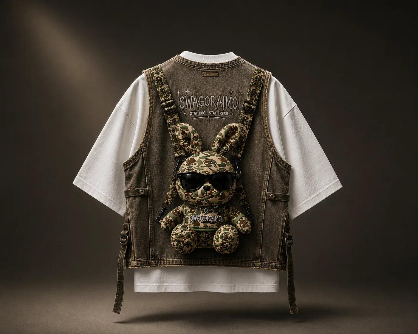 SWAGORAIMO™ Oversized Streetwear Tee With Tactical Utility Vest.