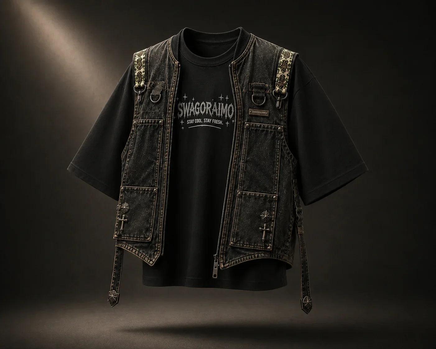 SWAGORAIMO™ Oversized Streetwear Tee With Tactical Utility Vest.