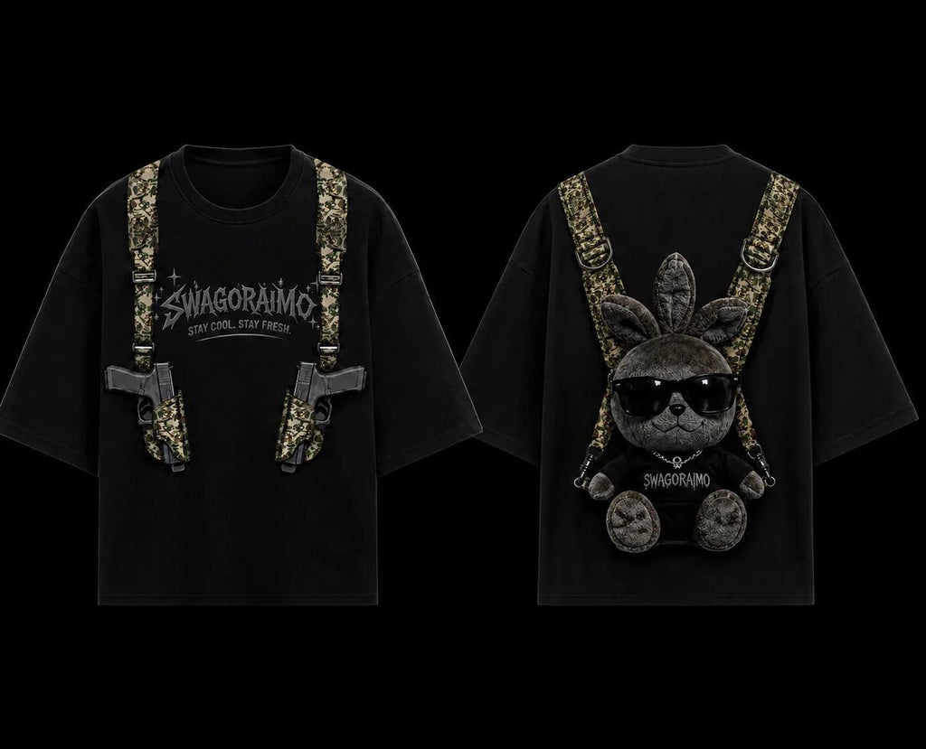 SWAGORAIMO™ Oversized Tactical Streetwear T-Shirt – Utility Strap Detail.