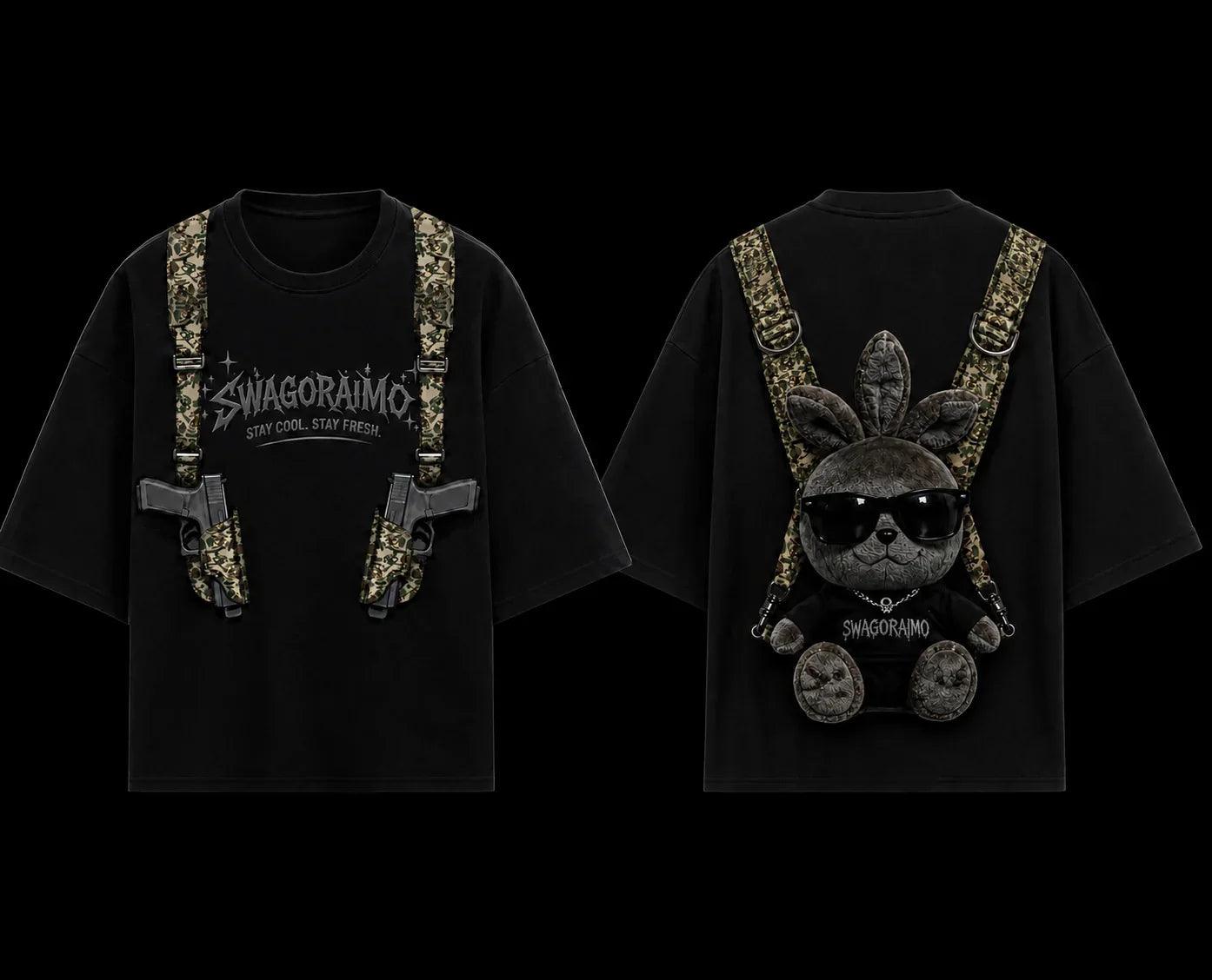 SWAGORAIMO™ Oversized Tactical Streetwear T-Shirt – Utility Strap Detail.