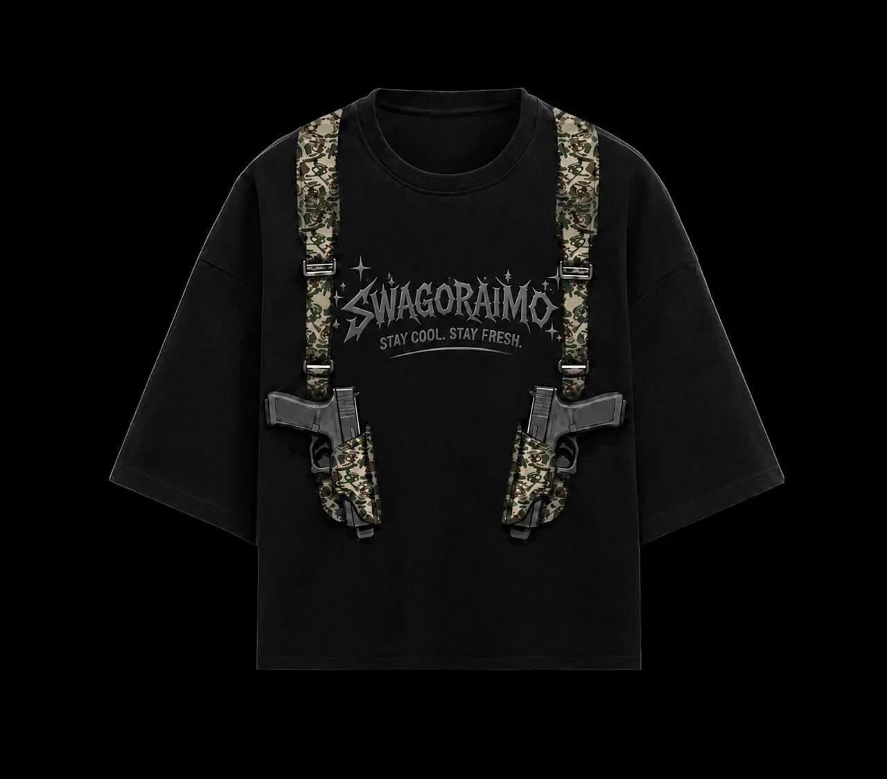 SWAGORAIMO™ Oversized Tactical Streetwear T-Shirt – Utility Strap Detail.