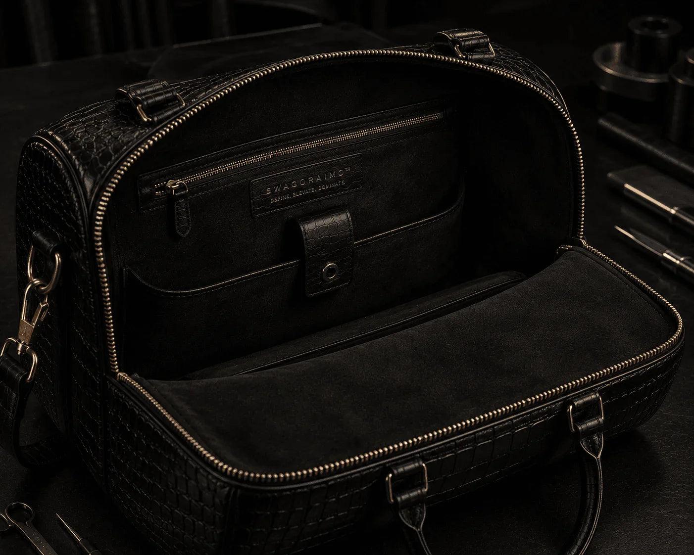 SWAGORAIMO™ Noir Crocodile Prestige Duffle - 𝓢𝓦𝓐𝓖𝓞𝓡𝓐𝓘𝓜𝓞