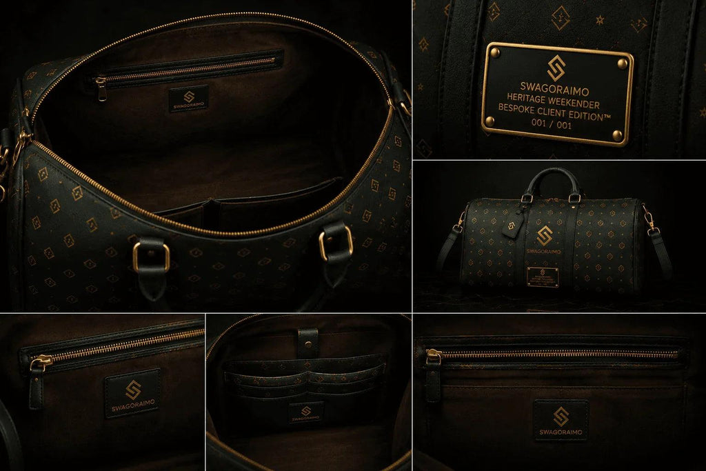 SWAGORAIMO™ Luxury Leather Weekender Bag – Gold Hardware & Limited Run.